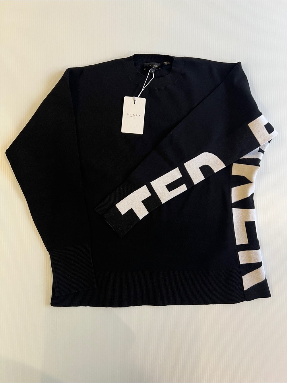 New Ted Baker Women’s Black Logo-Detail Crewneck in Size Small
